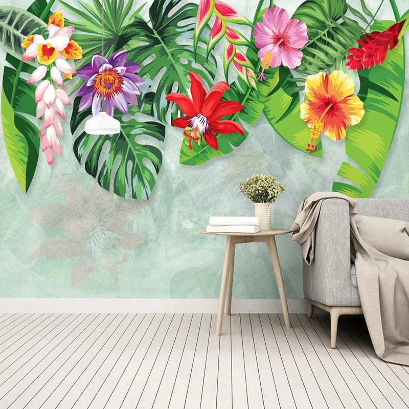 

Custom Wallpaper Tropical Forest Banana Leaf Flower Pastoral Mural Bedroom Living Room Background Photo Wall Covering Backdrop