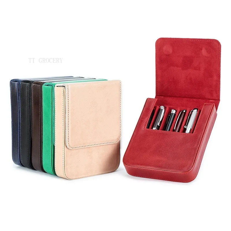 Leather Pen Storage Box Holder 6 Packs Handmade Creative Drawer Type Office Fountain Pen Case Storage Organizer Office Supplies