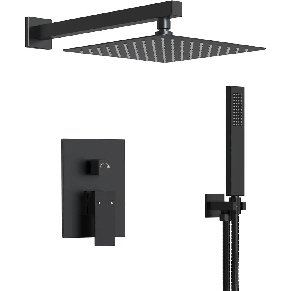 

10-дюймовая душевая система Pure Rainfall с ручным душем, настенный смеситель для ванной, матовый черный цвет