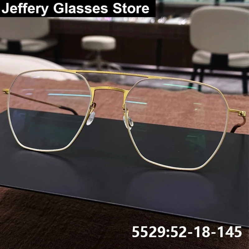 

Denmark Brand Men Pilot Eyeglasses Pure Titanium Ultralight Double Beam Glasses Frame Business Optical Trendy Screwless Eyewear