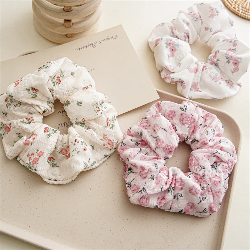 Summer sweet and fresh gauze large intestine ring pastoral Sen Department girl floral large hair ring ball head ponytail hair ro