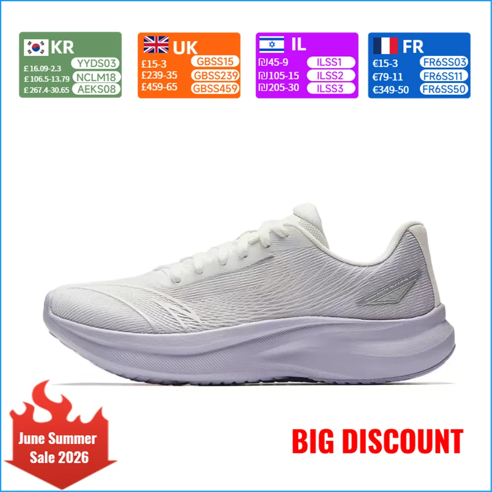 

Anta Wind Speed Comfortable, Responsive, Lightweight, and Breathable Low-Top Running Shoes for Women, White/Purple, 922535561-1