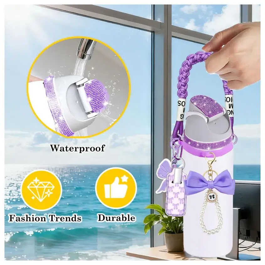 Accessories Bundle for Owala 24 oz 32 oz 40 oz Tumblers – Handle Strap, Silicone Ring, Charms & Stickers for Owala Tumbler, Free