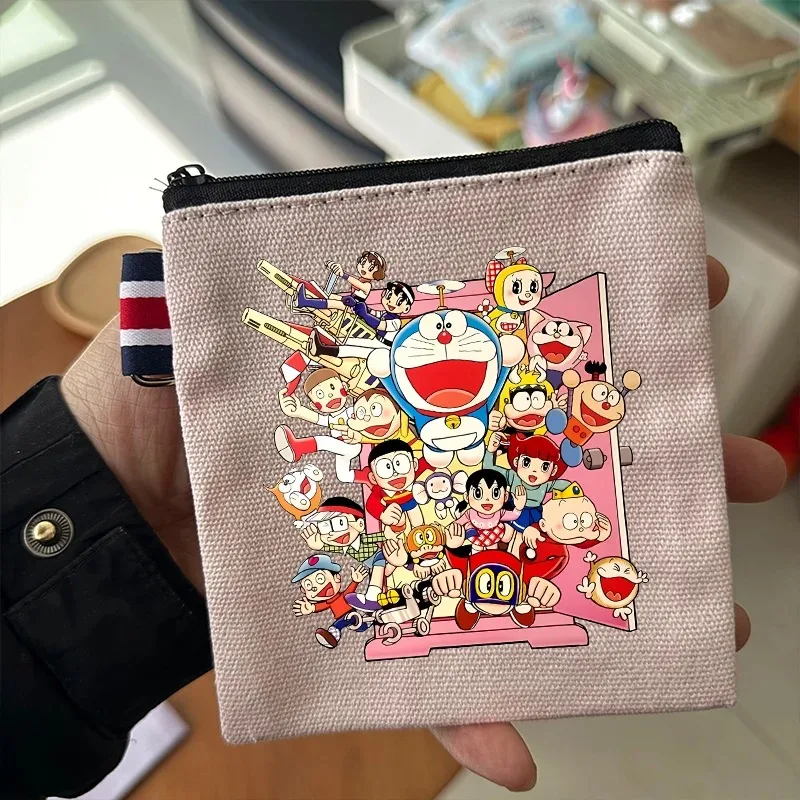 Doraemon Canvas Coin Purse Kawaii Print Portable Zipper Wallets Nobi Nobita Large Capacity Keys Bank Cards Women Men Storage Bag