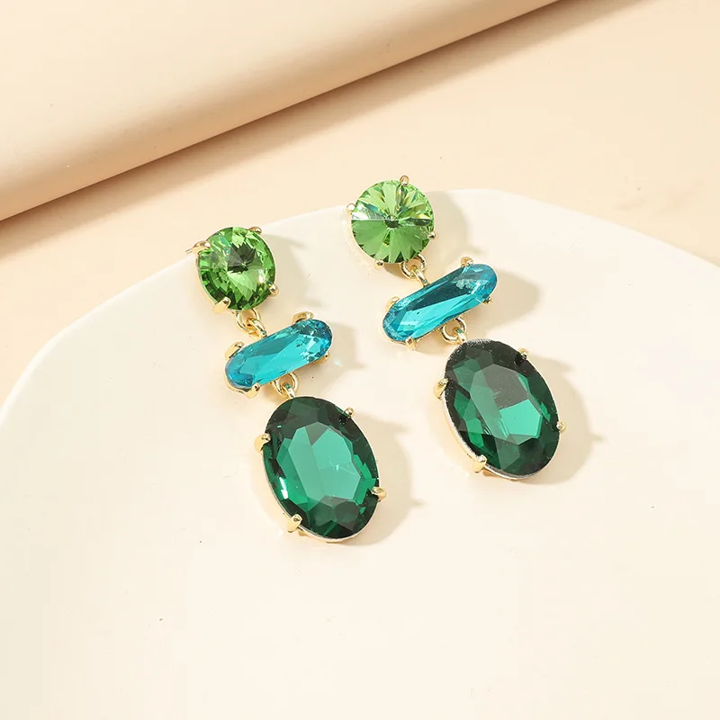 Fashion Exaggerated Light Green Stone Oval Geometric Long Drop Earrings for Women Wedding Party Jewelry