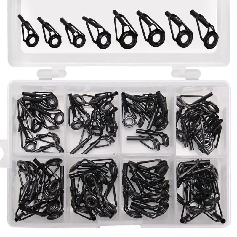 8/16/80Pcs Stainless Steel Frame Black Top Tip Guide for Spinning Casting Fishing Rod Building Repair Eye Line Ring