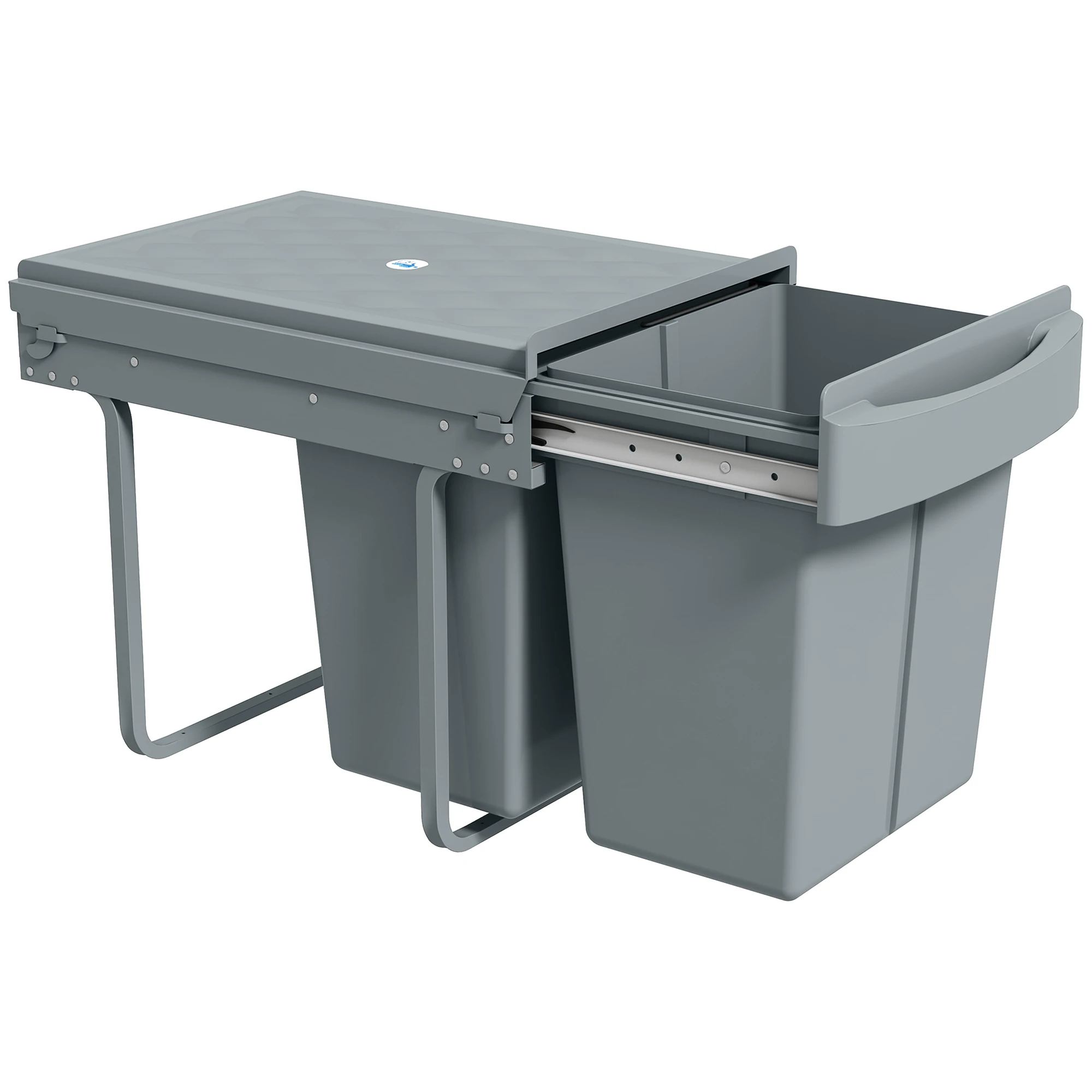 HOMCOM Cubo de Basura bajo Fregadero, Cubo de Basura Cocina, 2 Contenedores de Reciclaje Extraíble, 20L+20L, Deslizamiento Suave