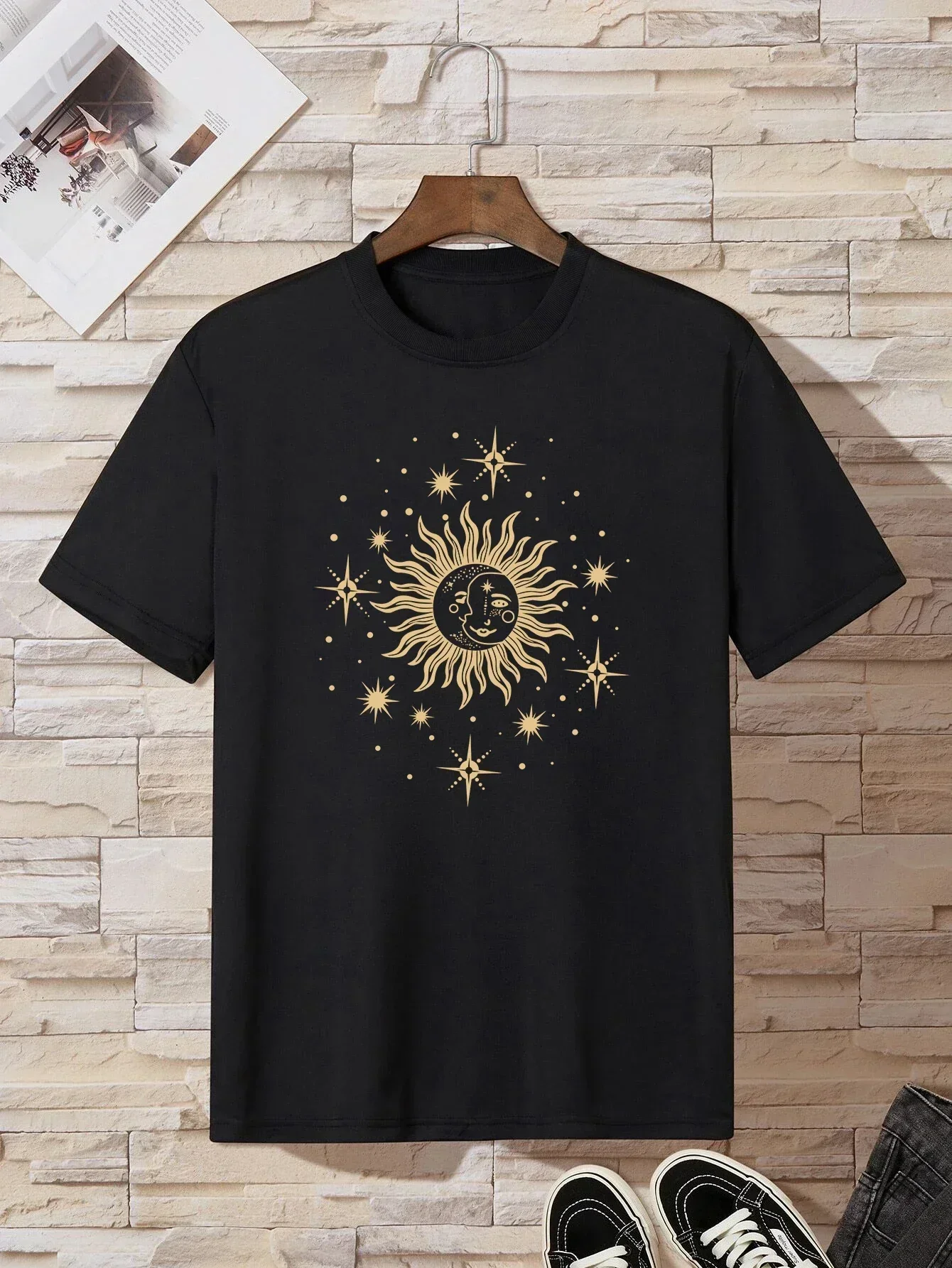 

2025 new model Sun Graphic Print T-Shirt for Men's Casual Crew Neck Short-Sleeve Fashion Summer T-Shirts Tops, Regular andTees