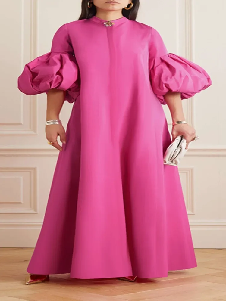 Beautyblue Femmes Grande Taille L-5XL Robes De Soirée Élégantes Rose Fleur Forme Courbe Llothing At Solide Document Mode Maxi Robe