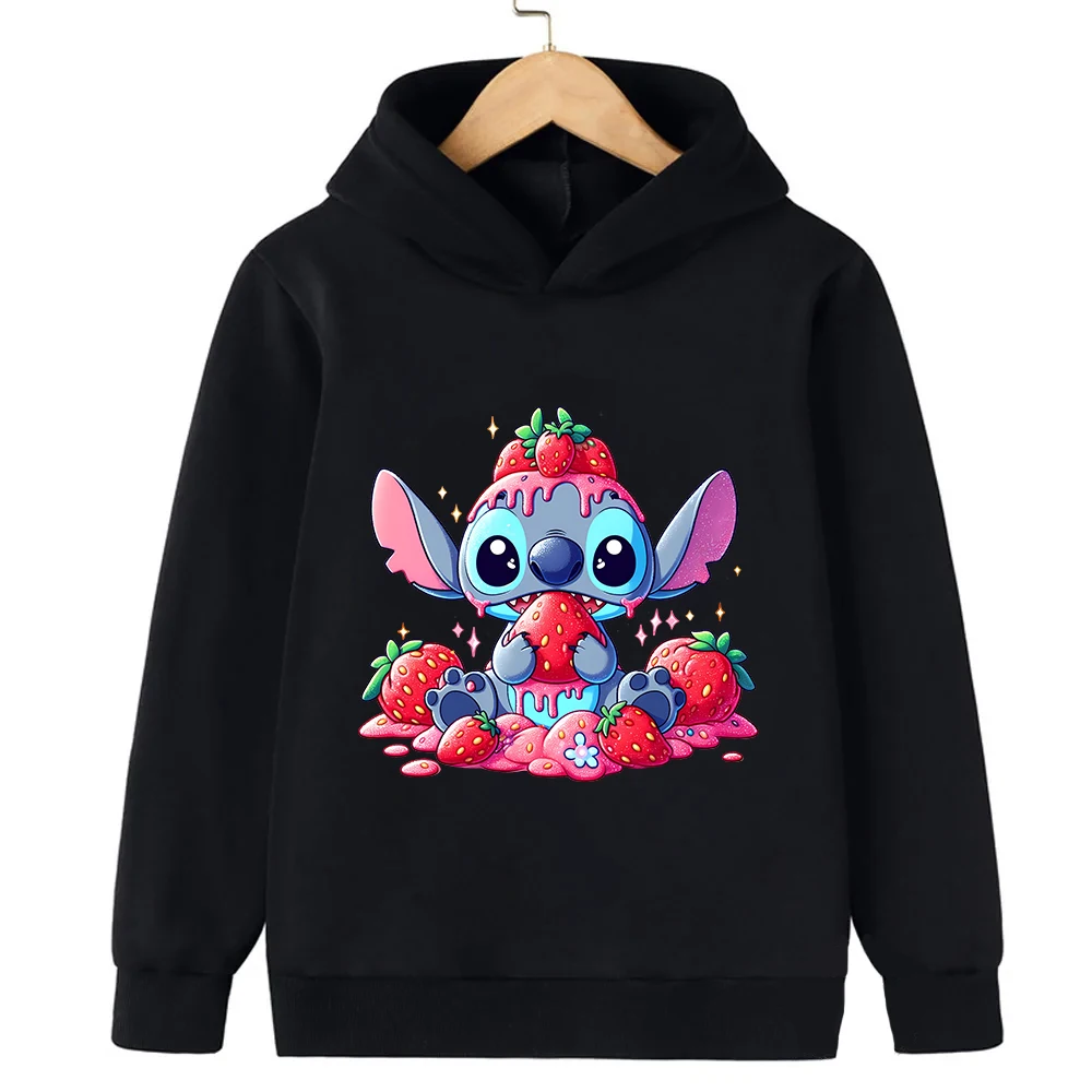 

New Stitch Girl Boy Hoodies Disney Little Monster Strawberry Kids Pullover Children Cartoons Casual Clothes Kid Tops Sweatshirts