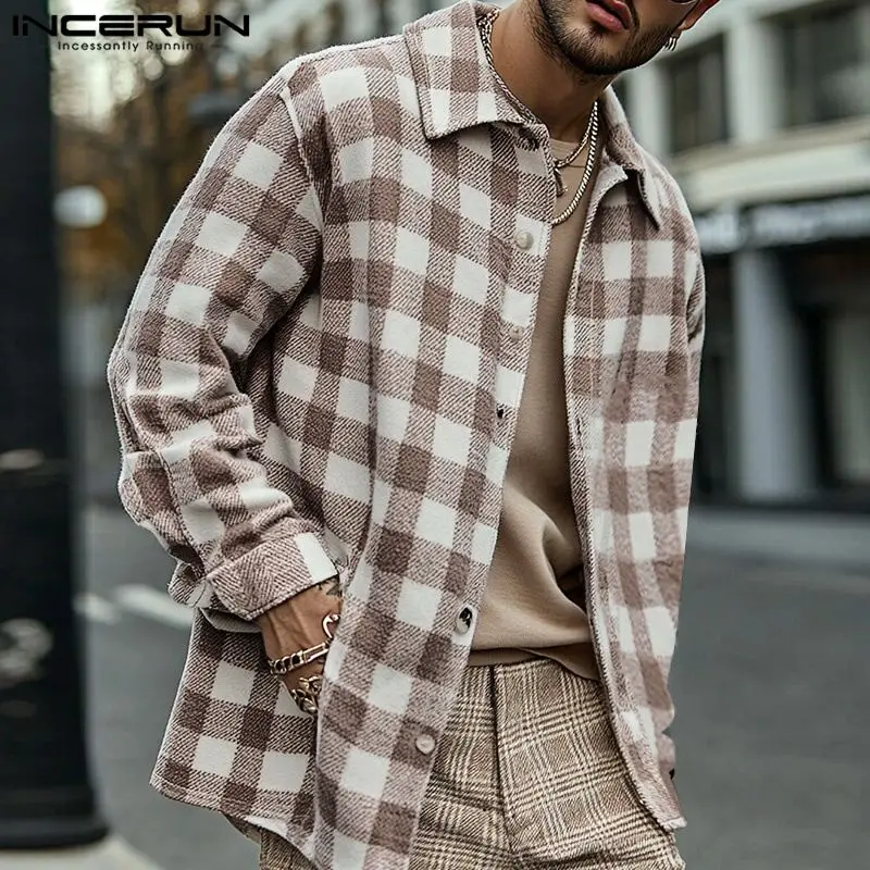 

INCERUN Men Plaid Shirts Lapel Long Sleeve Loose Button 2024 Casual Men Clothing Autumn Streetwear Fashion Leisure Camisas S-5XL