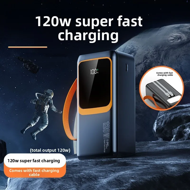 80000mAh 120W Super Fast Charging Power Bank for Mobile Phones & Tablets Outdoor Phone Power Bank with Built‑in Cable