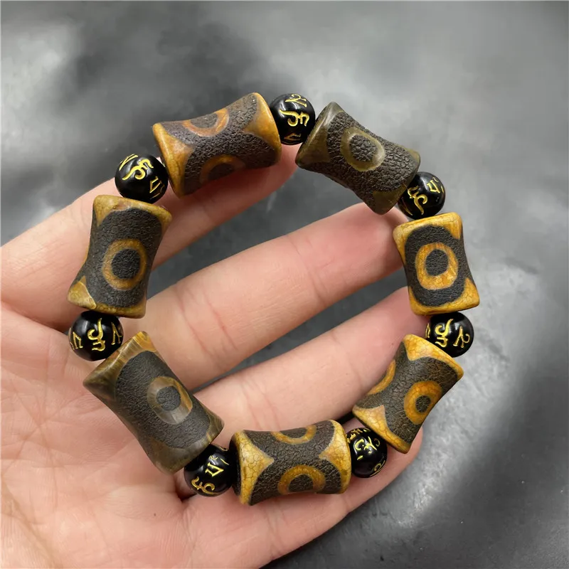Vintage Tibetan-Style Three-Eye Dzi Men And Women, Old Agate Bead Bracelet
