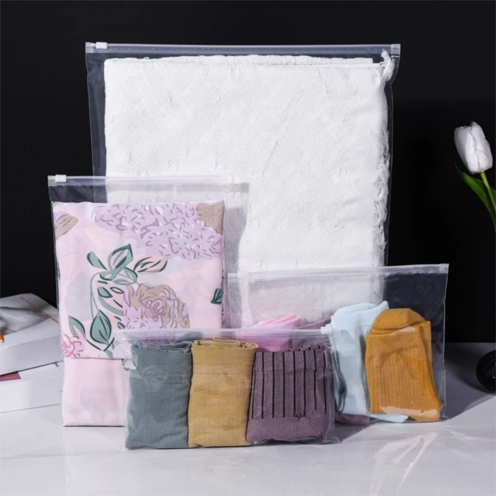 50pcs/set Convenient Plastic Ziplock Bag Transparent Reusable Packaging Bag Multi-Purpose Luggage Organizer Home Storage
