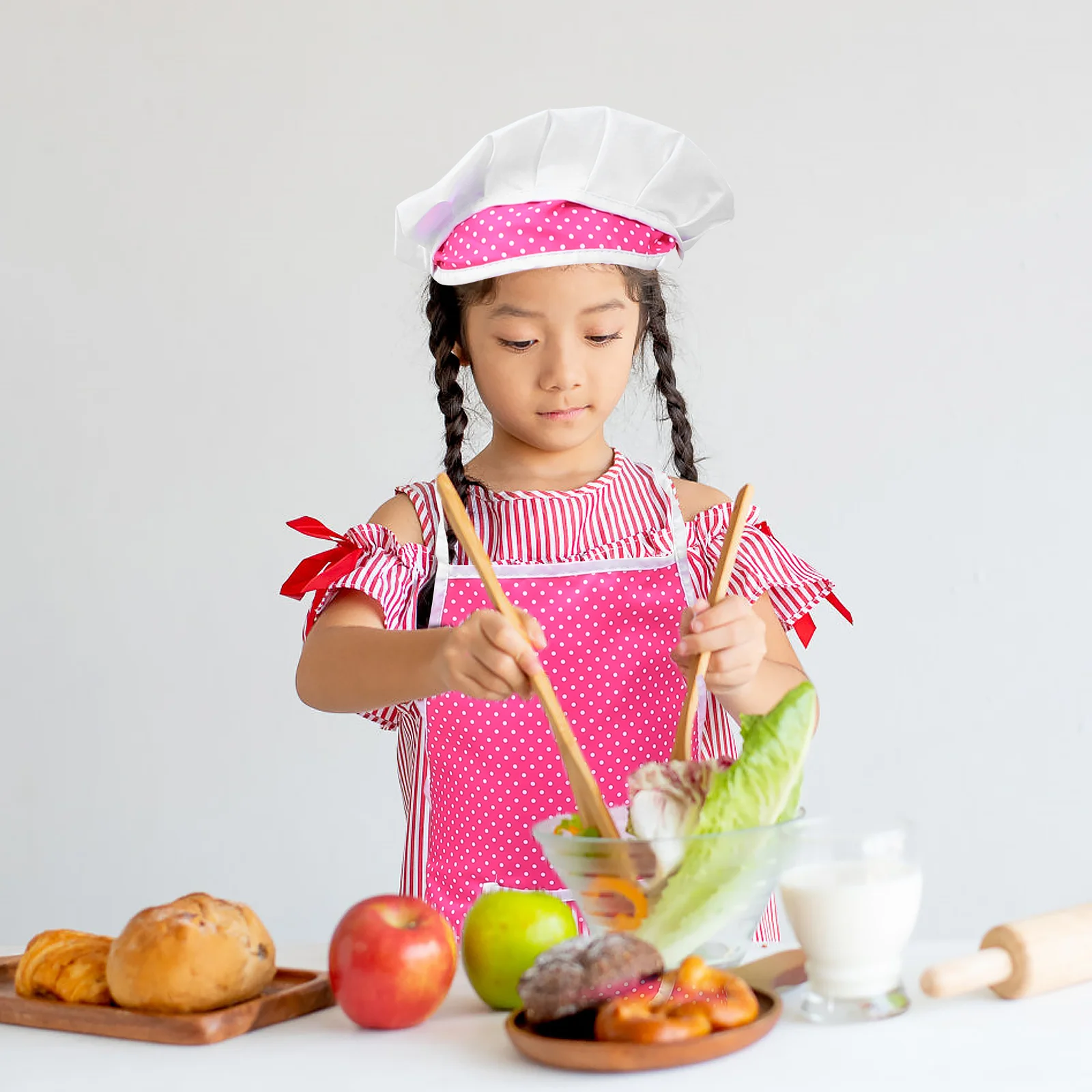 Cozinha Cozinhar Avental Terno para Meninas, Finja Talheres, Utensílios de Cozinha, Utensílio Rosado, Role Play, Casa Brinquedos, Simulação Cosplay, Criança, Meninas