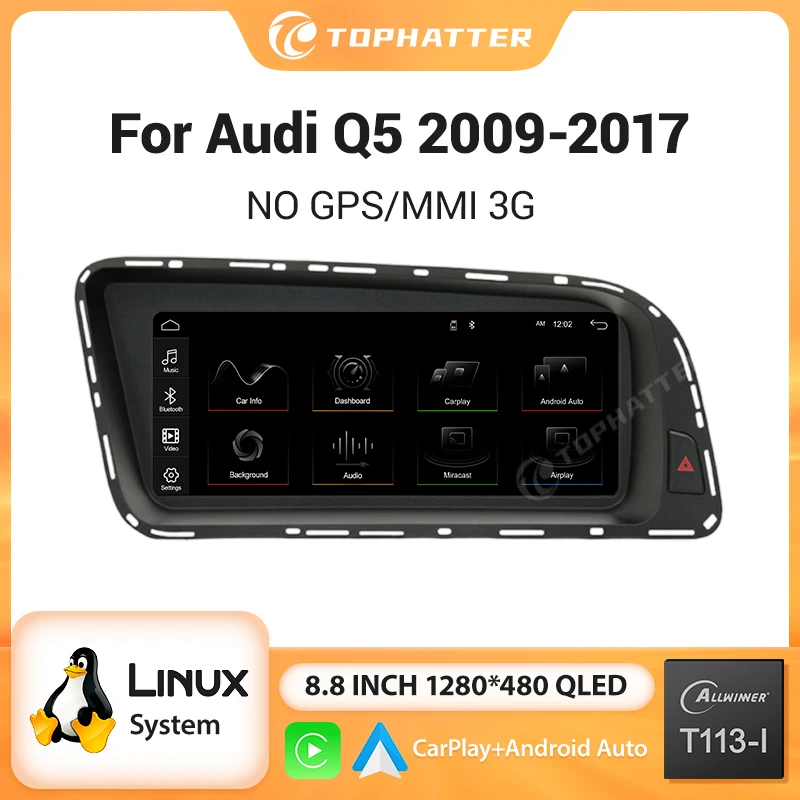

8.8'' Wireless CarPlay Multimedia Ultra-thin Screen Android Auto For Audi Q5 2009-2017 Touch Screen Linux Bluetooth Navigation
