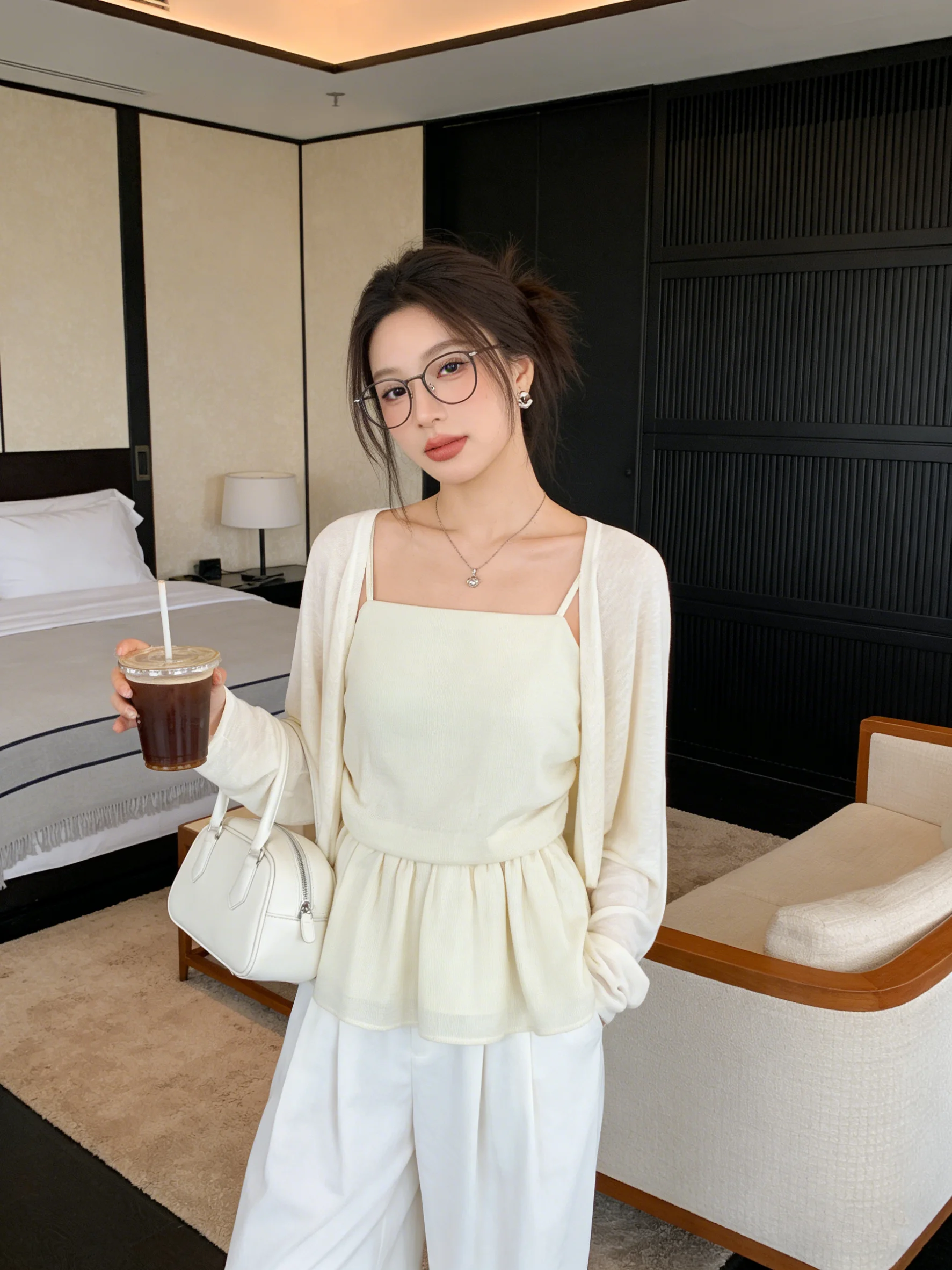 

Korean Style Casual Slimming Two-Piece Set Long Sleeve Thin Cardigan Coat Breathable Spring Women's Fashion Ensemble