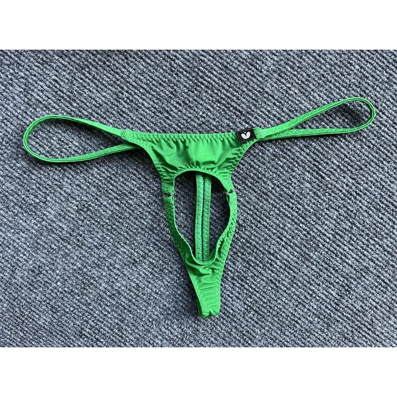 Penis Hole G-string Men Sexy Cock Ring Underwear Erotic Lingerie Low Rise T-back Thongs Ice Silk Underpants Open Butt Panties image 6