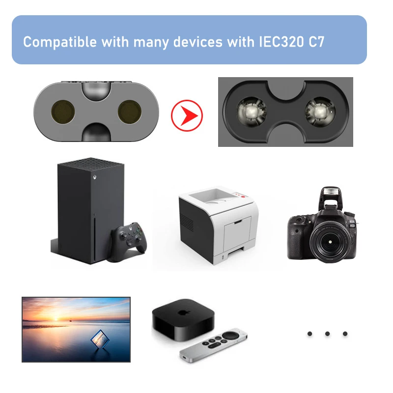 الاتحاد الأوروبي التيار المتناوب كابل الطاقة الشكل 8 IEC320 C7 إلى اليورو الاتحاد الأوروبي الأوروبي 2 دبوس التيار المتناوب التوصيل وصلة تمديد الطاقة لتلفزيون PS4 Xbox One S PS5 أبل