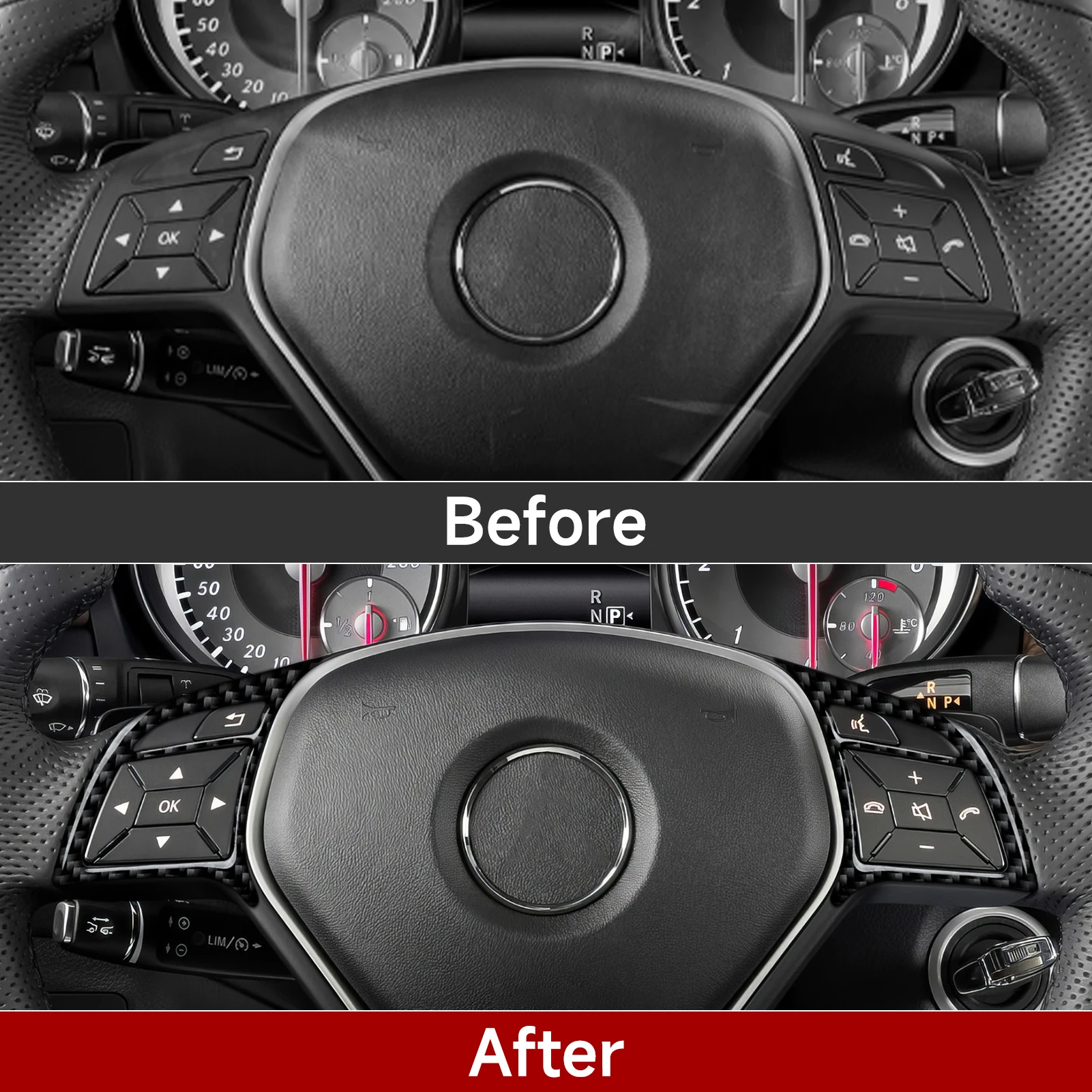 Car Steering Wheel Button Panel.Carbon Fiber Interior Sticker.For Mercedes Benz A-Class W176 B-Class W246 CLA C117 GLA X156 Trim view 4