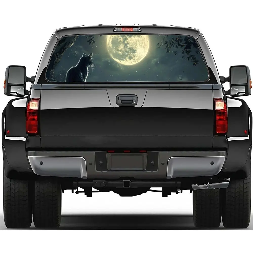 

Mysterious Starry Sky Cat Full Moon Patterns Car Rear Windshield Sticker Truck Window See Through Perforated Back Window Vinyl W