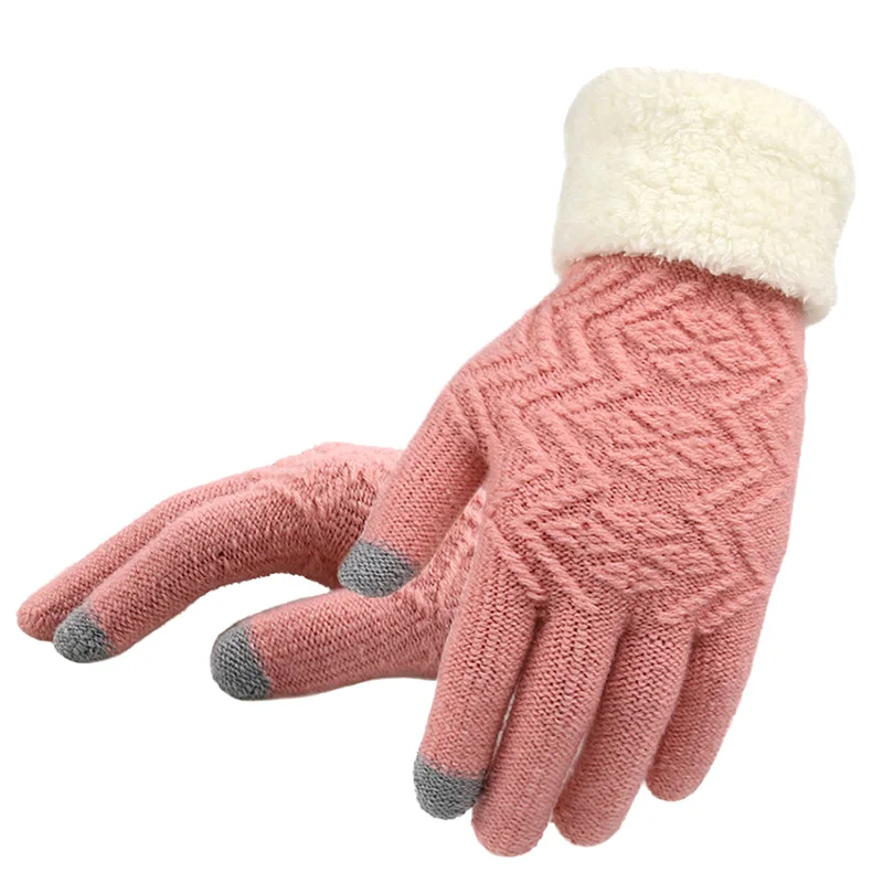 

Knitted Thicken Warm Full Finger Winter Women Knitted Gloves Touch Screen Female Gloves Soft Stretch Knit Mittens Ladies Guantes