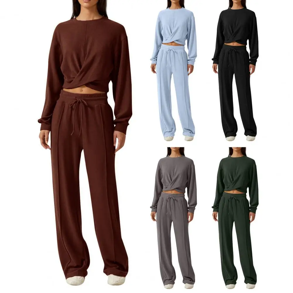 Cordon de serrage deux pièces ensemble dames vêtements ensemble coton loisirs vêtements femme vêtements jambe large pantalons de survêtement Sport survêtement