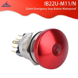 22mm Emergency Stop Button Waterproof LED Light Switch Momentary 12V 24V 110V