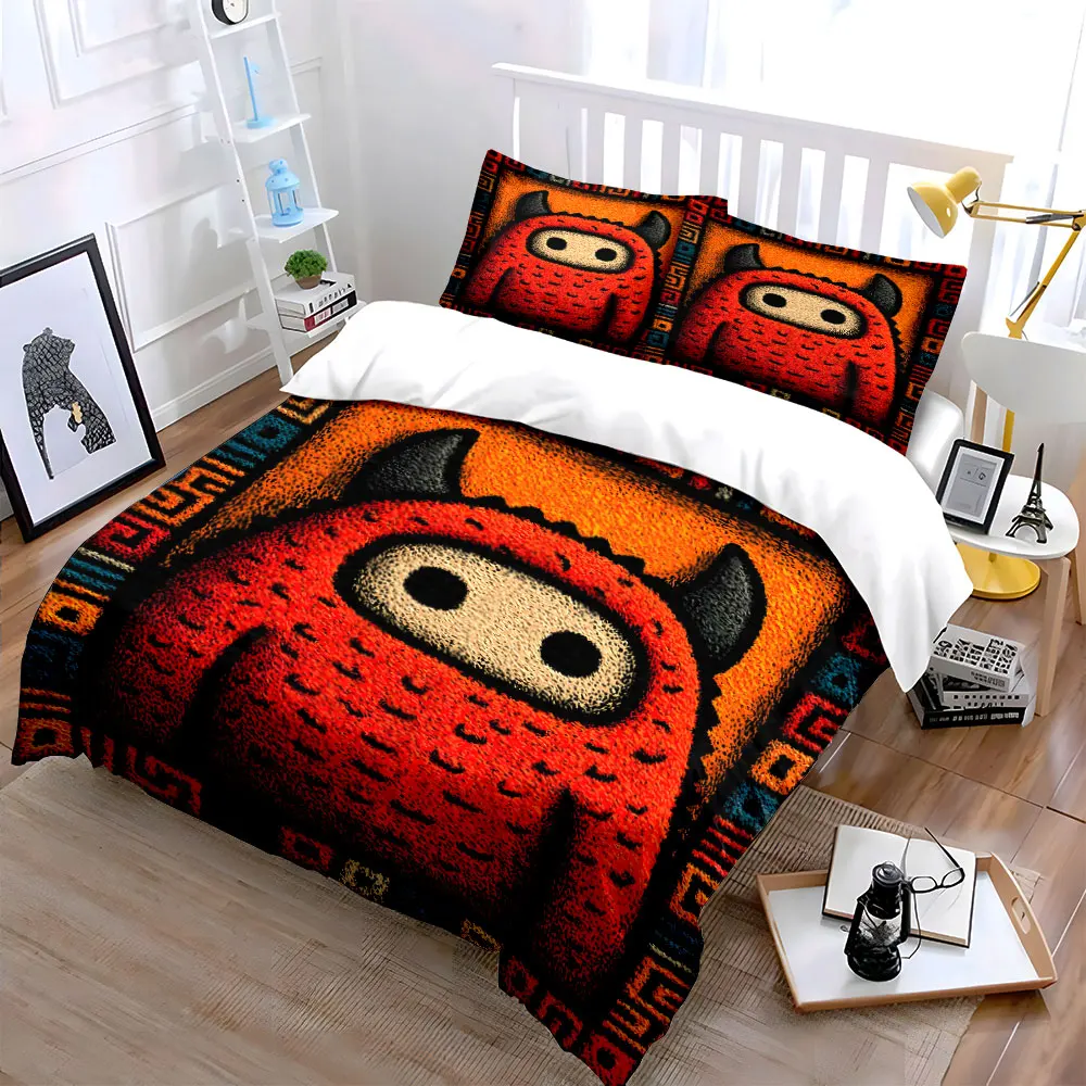 Red monster illustration art Print Bedding Set 1 Duvet Cover 2 Pillowcases for Adult and Children Luxury Gift Full Size
