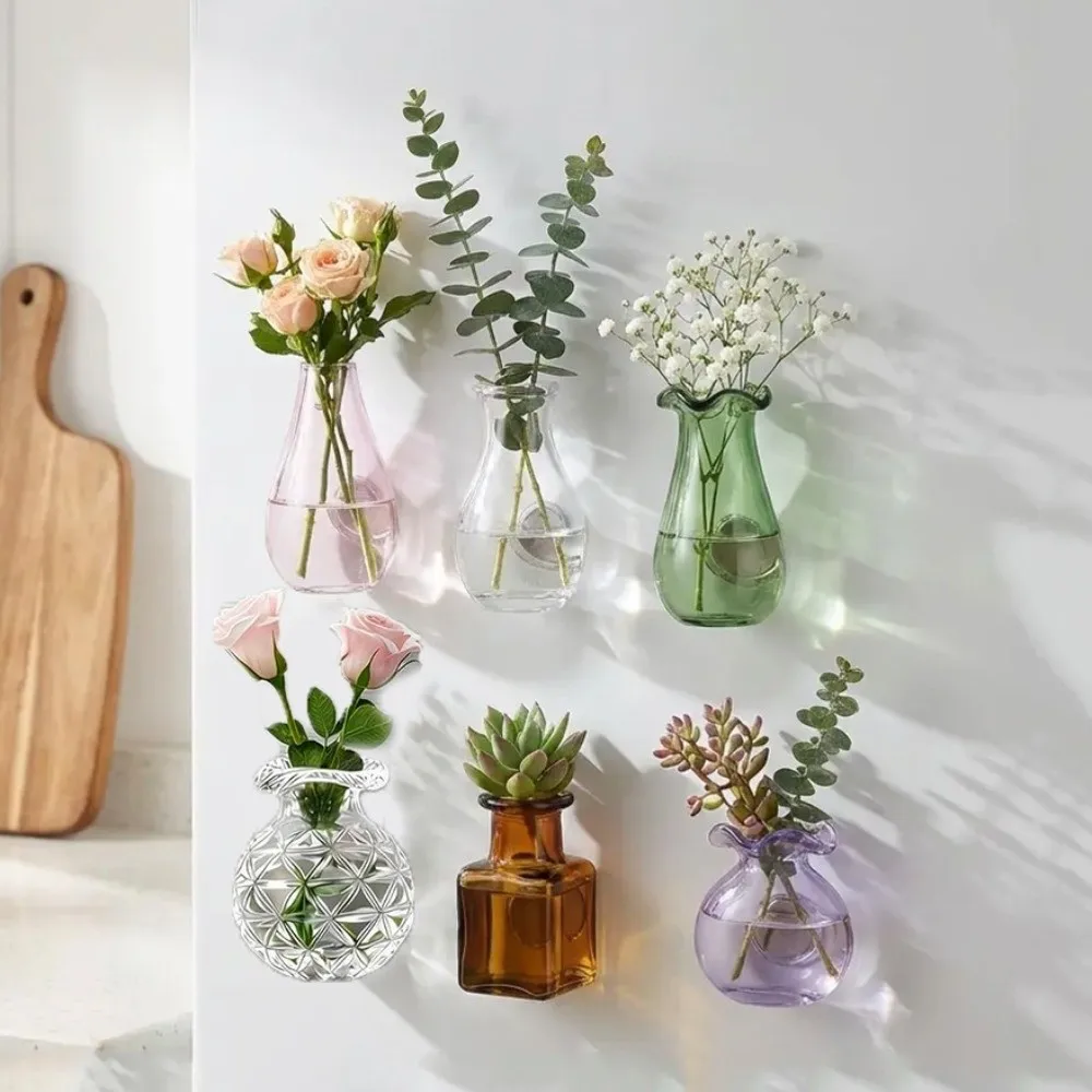 6Pcs DIY 3D Mini Vase Magnets Exquisite Modern Hydroponic Plant Vase Funny Artistic Magnetic Glass Vases Home Refrigerator Decor
