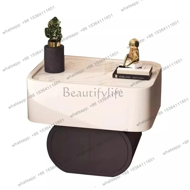 light luxury high-end solid wood bedside table simple modern round rock slab minimalist creative bedside cabinet
