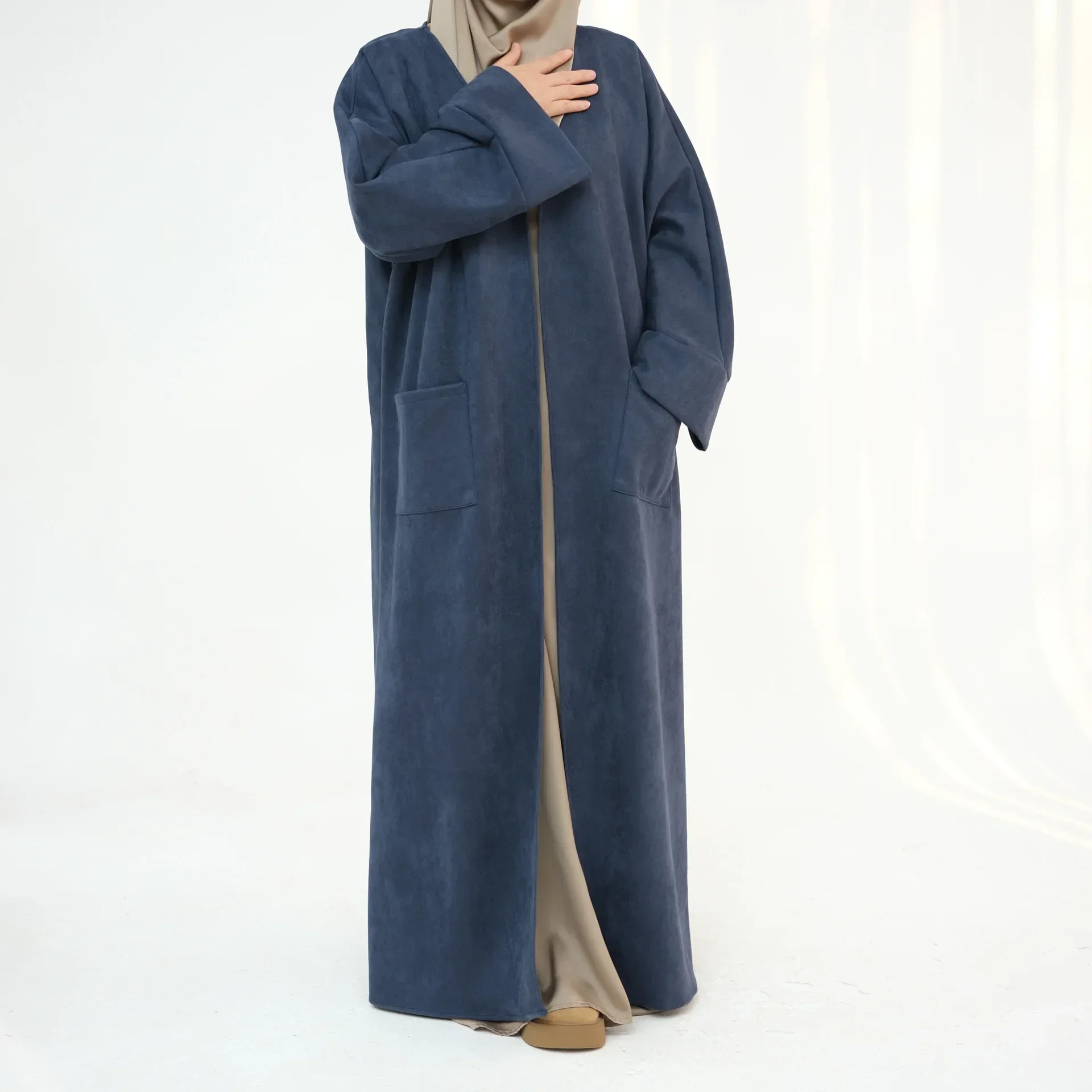 Turkey Dubai Djellaba Suede Cardigan Dress Muslim Women Open Abaya Kimono Kaftan Eid Kebaya Islam Clothing Arabic Robe Jalabiya