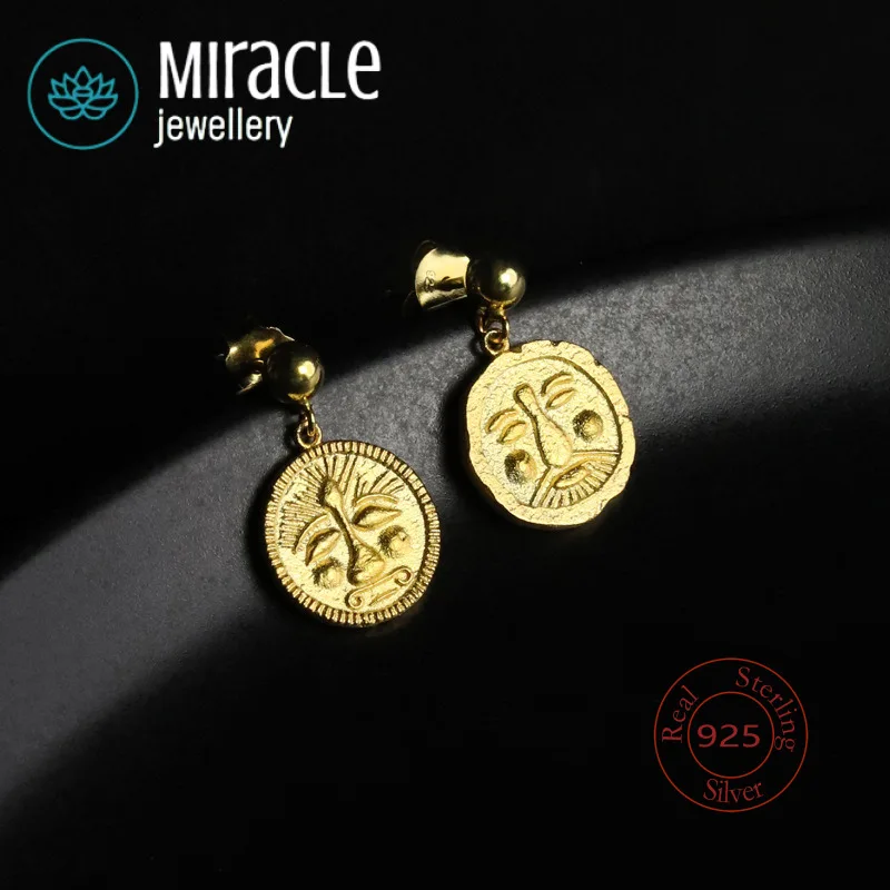 Miracle Sterling Silver 925  Shy Yet Fun Cultural Six Dynasties Human Smiling Face Tile National Trend Healing Earrings