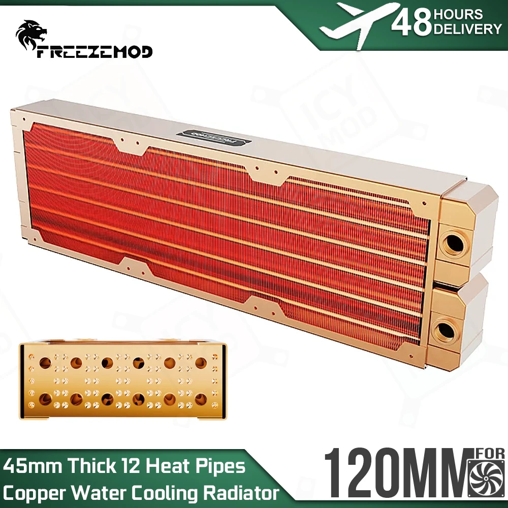 FREEZEMOD 396mm Double-layer Copper Radiator 45mm Thick PC Water Cooling 7mm Copper Waterway for 120mm Fan Cooling MOD