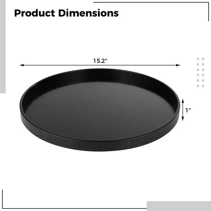 Round Wood Tray Solid Wood Serving Tray Non-Slip Round Tea Tray Food Meals Serving Tray Raised Edges Kitchen Bar Serving Tray