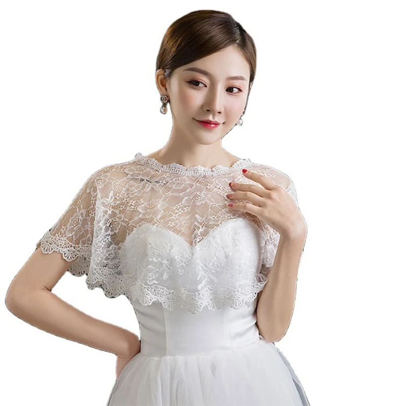 Women Floral Lace Shawl Wrap Wedding Bridal Cover Up Tulle Shrug Cape