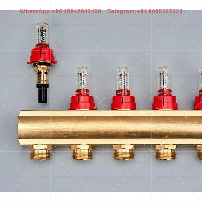Brass Profile Floor Heating Manifold - With Flow Meter & Adjustable Temperature Control for Hydronic Heating Systems