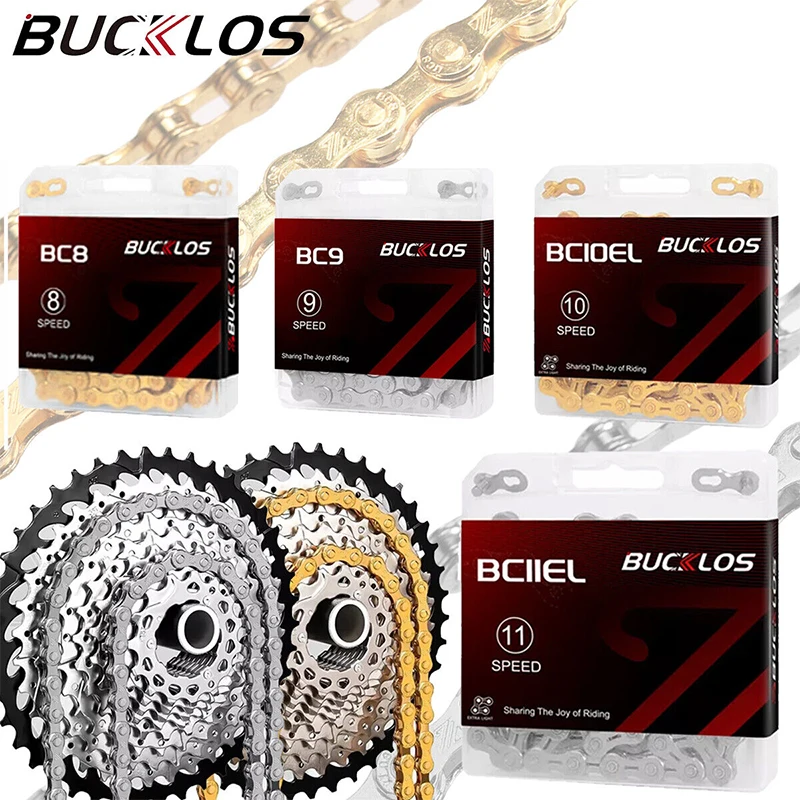 BUCKLOS 8 9 10s 11s 12 Velocità Catena Della Bicicletta 8v 9v 10v 11v MTB Corrente Universale di Alta Qualità Mountain Road Bike Catena 116 Collegamenti