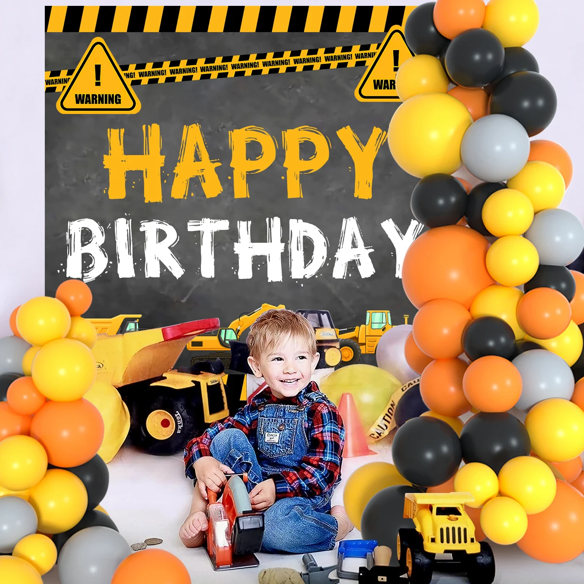 Construction Balloon Backdrop Disposable Tableware Birthday Decor Boy Excavator Truck Tractor Construction Birthday Party Decor