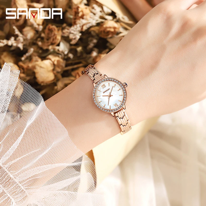 Sanda 1095 Nieuwe Mode Luxe Merk Waterdichte Horloges Stalen Armband Ontwerp Dames Polshorloge Elegant Dames Horloge Reloj Mujer