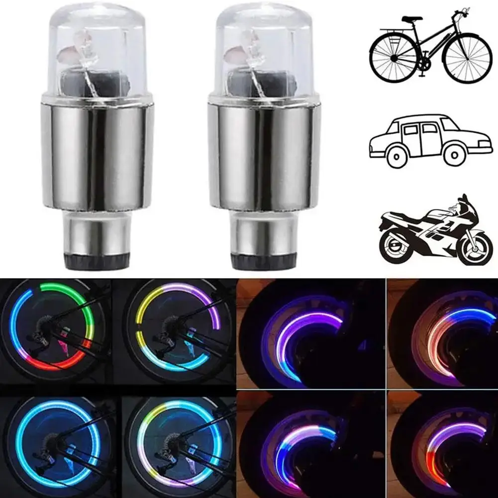 2PCS Colorful Gas Nozzle Lamp Car Auto Wheel Tire Tyre Air Valve Stem LED Light Cap Cover Accessories For Bike Car Motorcycle