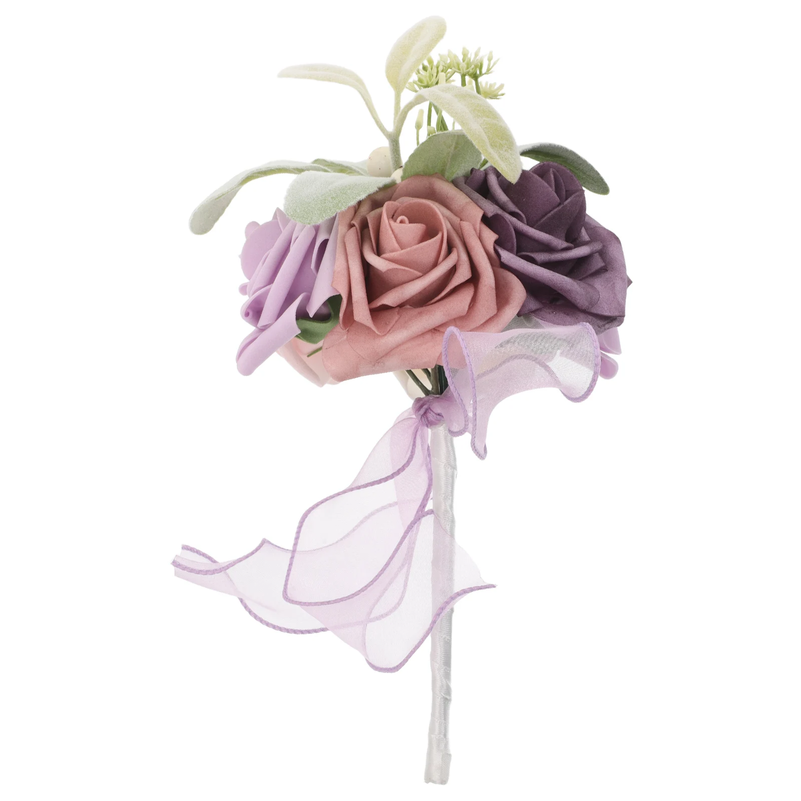 

Purple Bridal Wedding Bouquet Artificial Roses Fake Flowers Bridesmaid Hold Lightweight Portable Rustic Style Ceremony