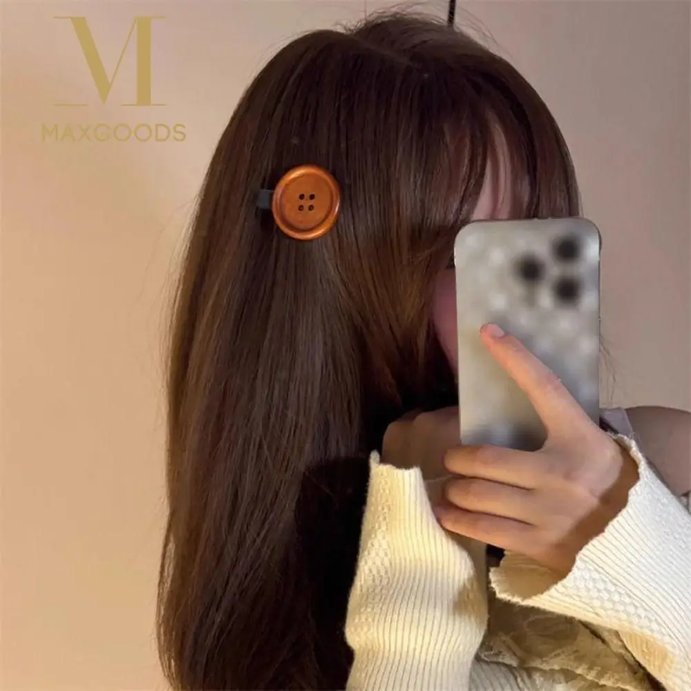 

Retro Wood+Alloy Button Hair Clip Fashion Styling Brown Sweet Barrette Sweet Style Headdress Women Girls