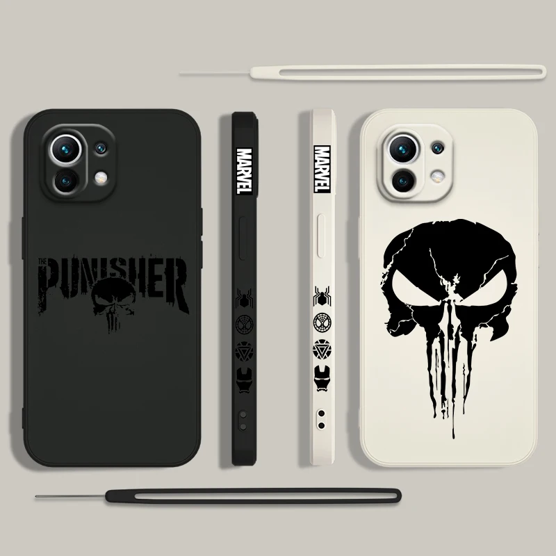 Luxury Marvel Punisher Logo Phone Case For Xiaomi 14 13 12 11 10 T Pro Ultra Lite 5G Liquid Left Rope 5G Soft Cover