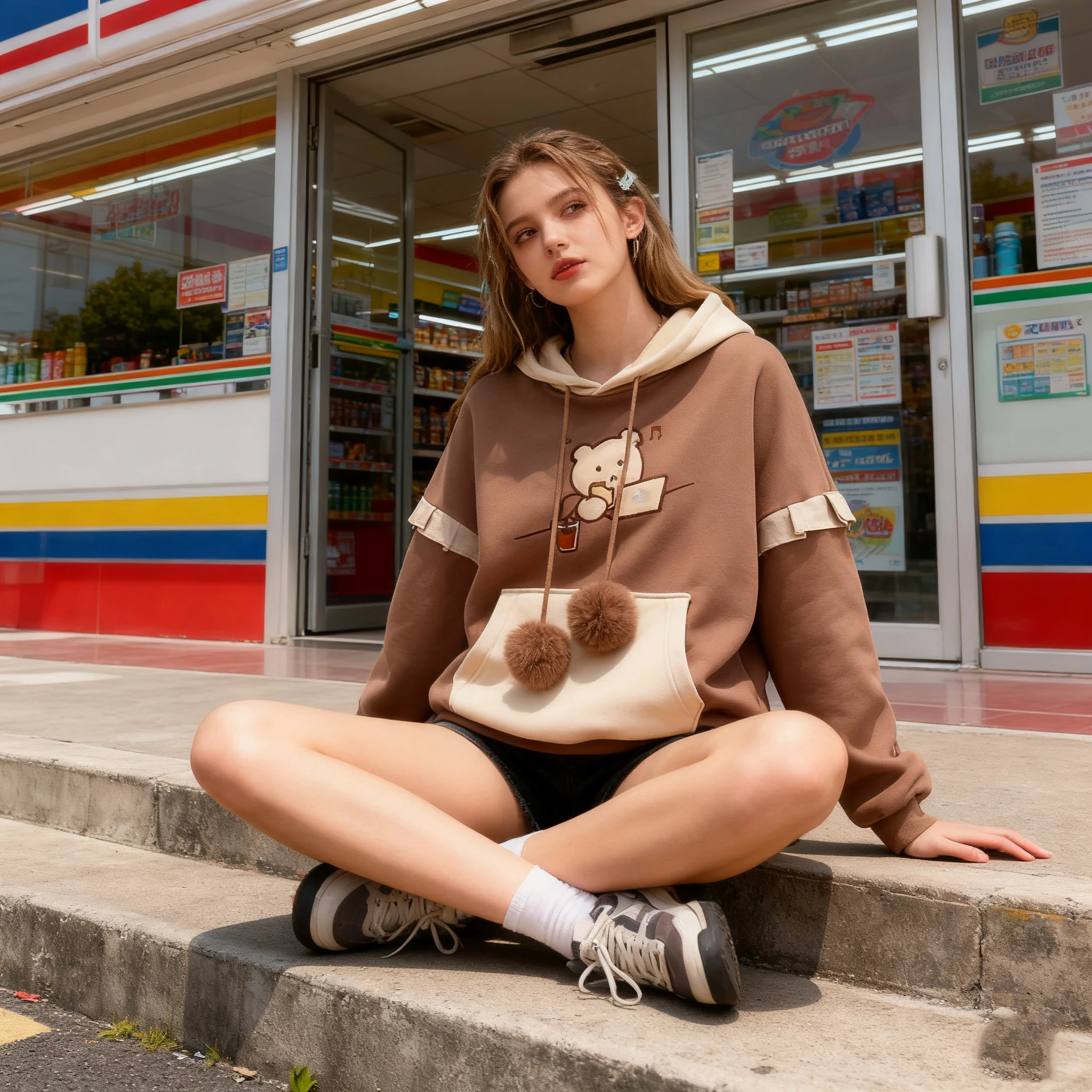 

Japanese sweet and spicy girl Y2K cartoon print cute hooded sweatshirt autumn and winter subculture trend women's tops emo