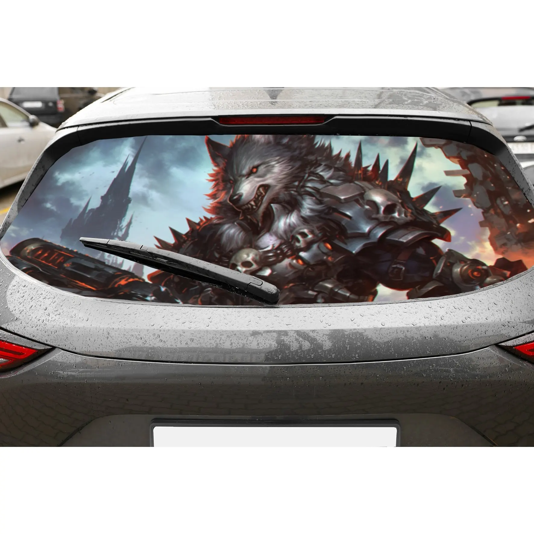 

Dominant Wolf Warrior ПВХ перфорированные автомобильные виниловые обертывания, прочная наклейка на заднее лобовое стекло автомобиля, водонепроницаемая наклейка на заднее окно автомобиля, Pri