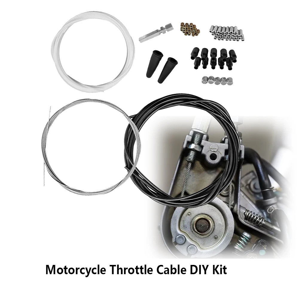 5 Metres Motorcycle Throttle Cable DIY Kit - Universal Nipples Ferrules Replacement Parts for Bike Repair And Maintenance