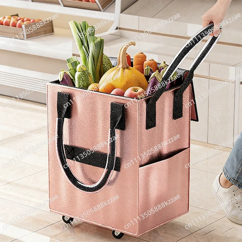 Reusable Grocery Shopping Bag With Wheels Foldable Handheld Storage Bag Outdoor Eco-Friendly Travel Shopping Bag Rolling Tote