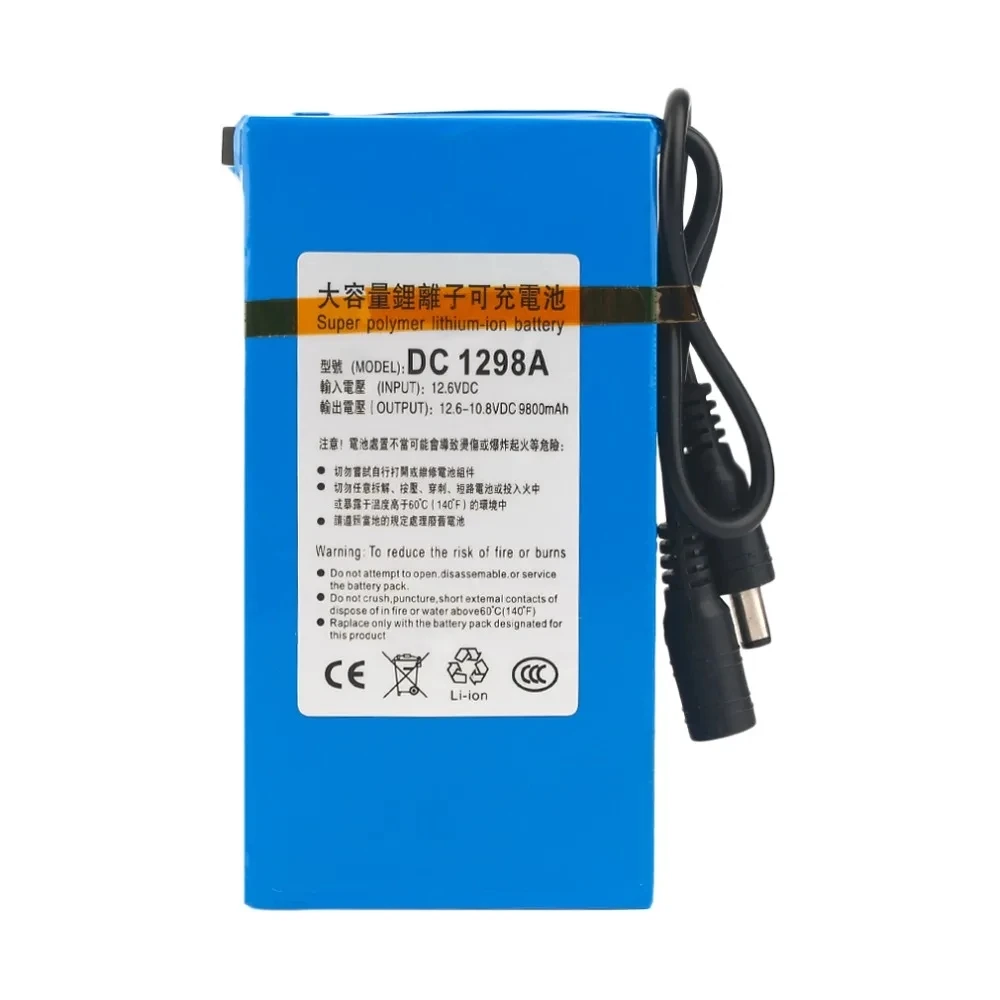 100% nowy wysokiej jakości akumulator litowo-jonowy DC 12V 9800mAh akumulator europejski ładowarka 12.6V standardowa wtyczka