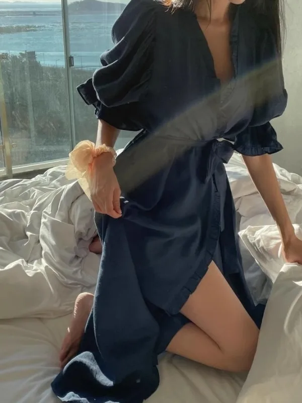 

Домашняя одежда Princ Sle Sp Dr с кружевным краем и перекрестной завязкой, домашняя юбка, Новое весеннее поступление, Dongda Gate 2025